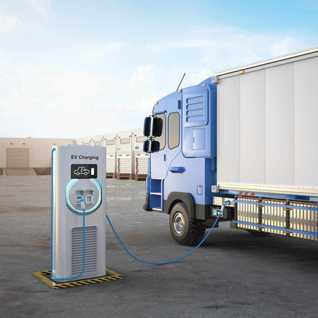elektrifieringen – eldriven lastbil vid laddstation